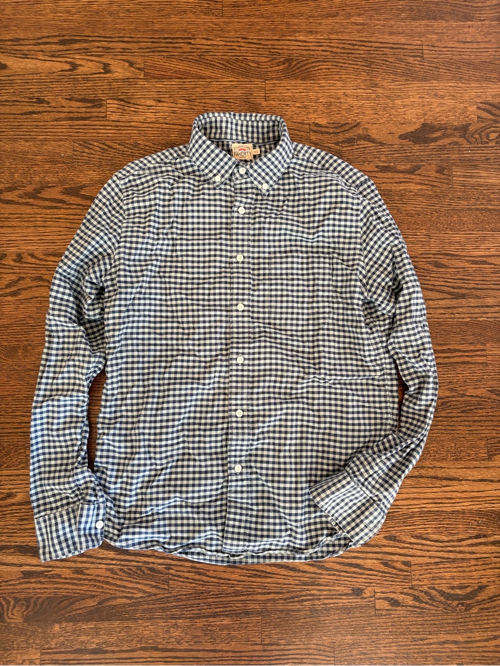 Mens Faherty Medium Blue and White Gingham Button-Down Shirt